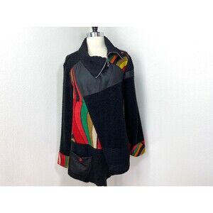 Colorful Pullover Sweater Woman XL Ultimate Black Boucle Knit Long Sleeves Tunic